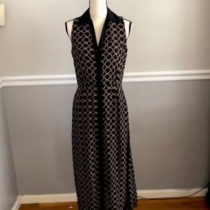 Full length sleeveless V-neck pure silk Talbots black with gold circles dress